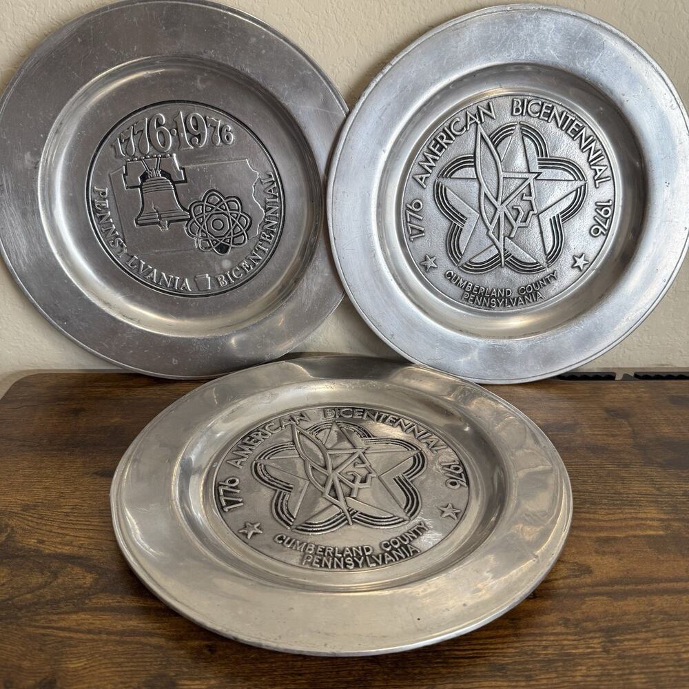 Lot Of 3 Vintage Royal Wilton Pewter 1776-1976 PENNSYLVANIA‎ BICENTENNIAL Plate